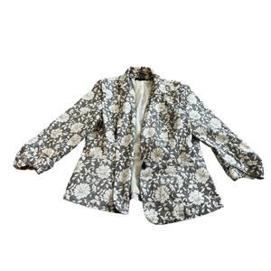 89th Madison Womens L Blazer Ivory Long Sleeve Notch Lapel Floral Button Stretch